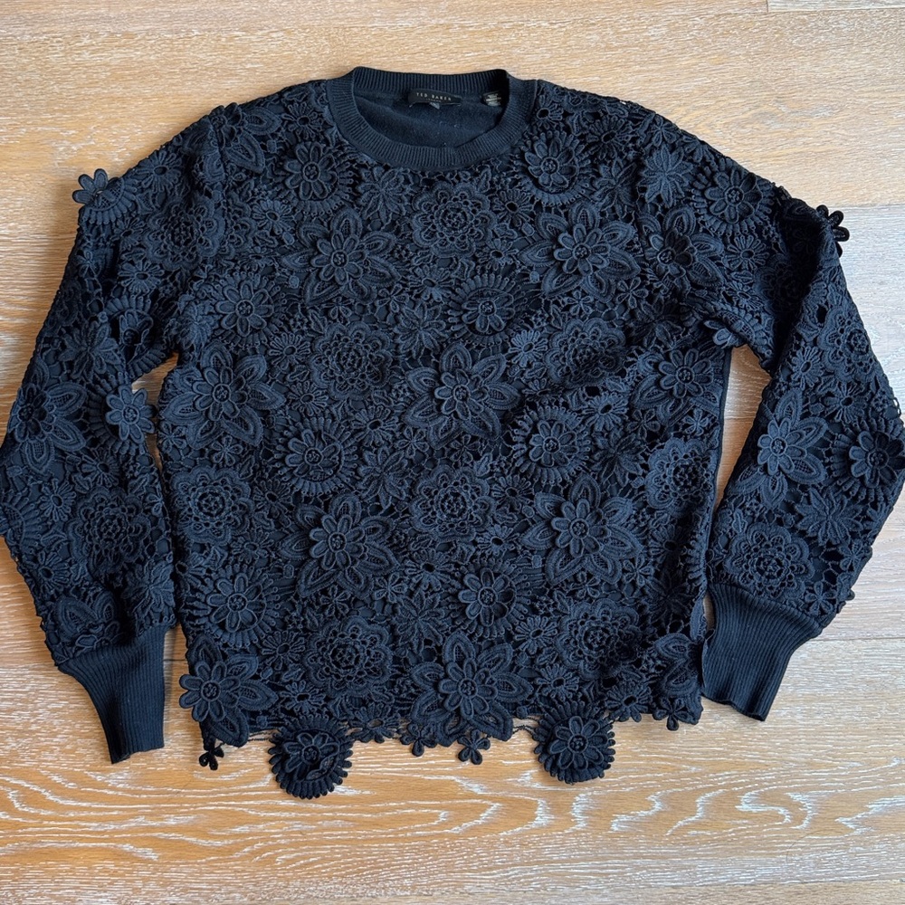 Ted Baker Black Floral Appliqué Lace Top